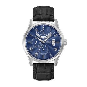 Bulova 96C142 43mm Silver Stainless Steel Case and Black Leather Band Men's...